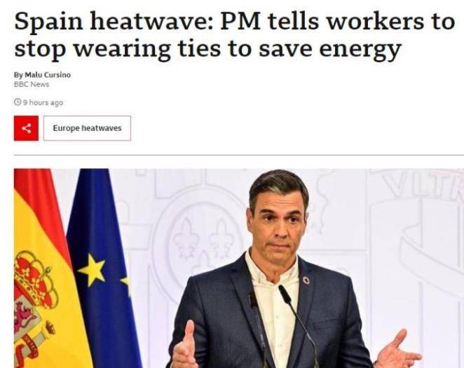 熱浪疊加能源危機 西班牙首相吁員工別打領帶節約能源