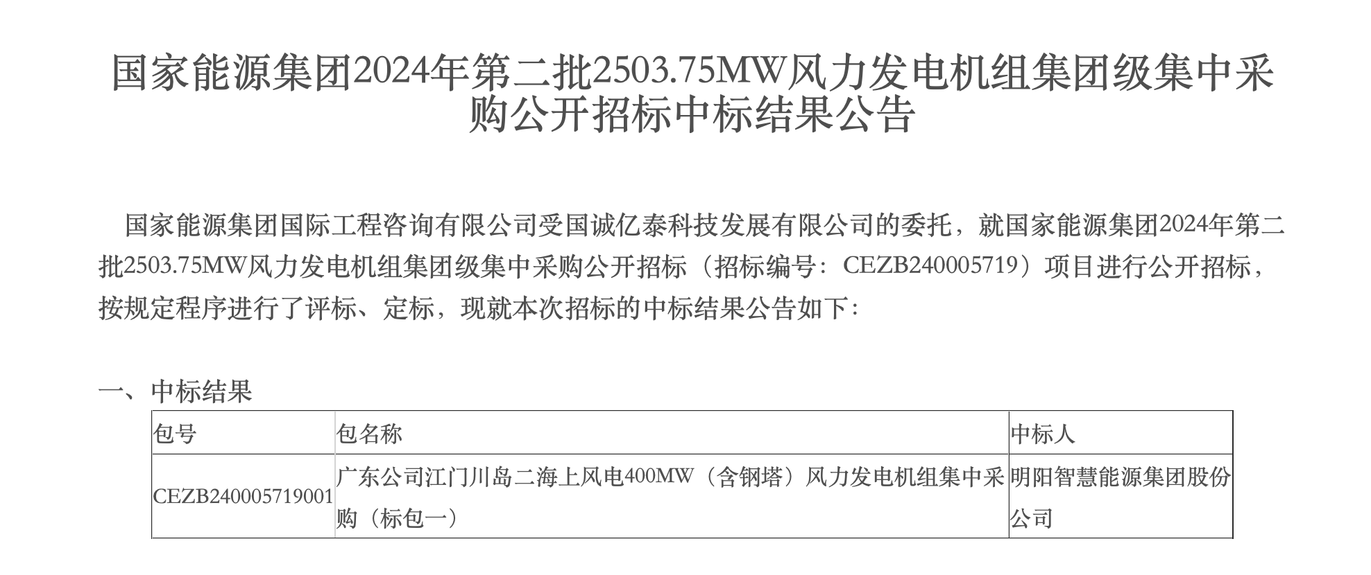 13.5億元風機大單！國家能源集團400MW海上風電項目開標