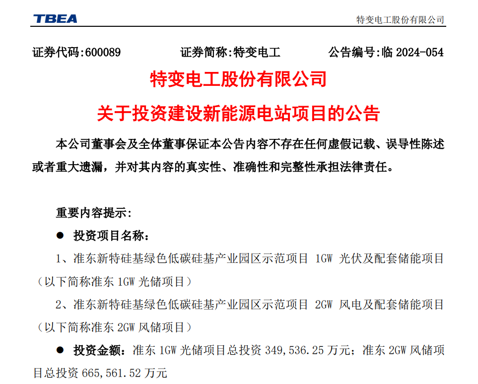 超66億元！特變電工投建2GW風儲項目