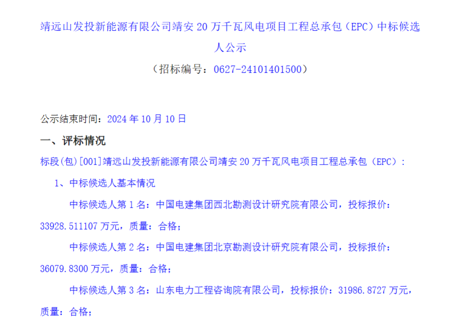 3.39億元！中國電建擬中標風(fēng)電EPC項目