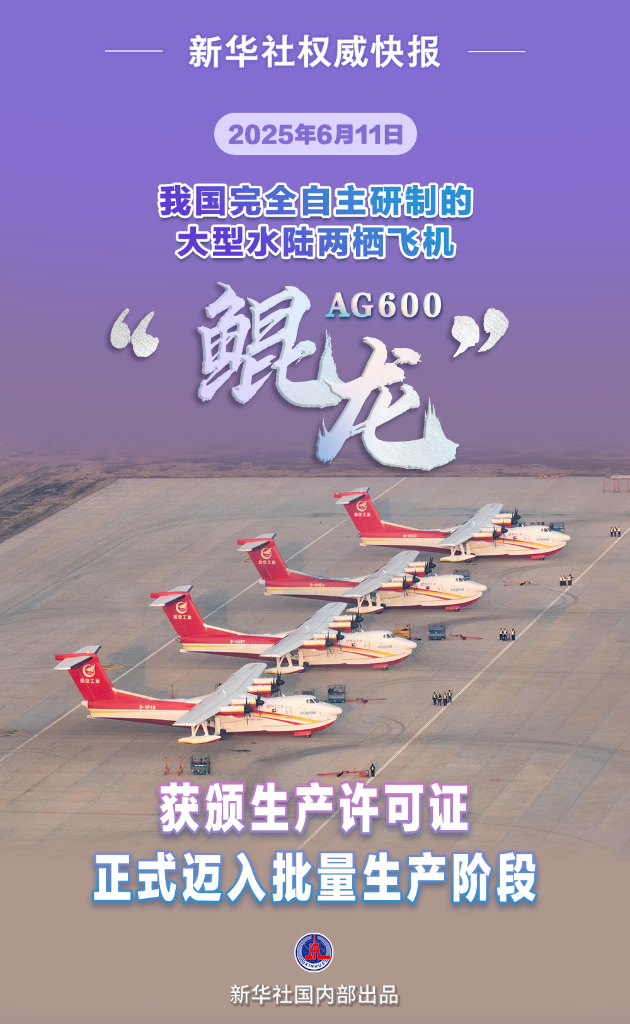 AG600飛機(jī)取得生產(chǎn)許可證 正式邁入批量生產(chǎn)階段